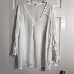 Spense Sheer White Lace Sleeve Top 2X